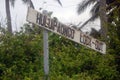 Old abandoned timber tourist sign Polynesia island