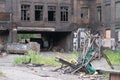 Old abandoned town, brick buildings with broken Windows Royalty Free Stock Photo