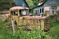 Old abandoned tracked tractor in russia Royalty Free Stock Photo