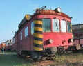 Old abandoned trains at depot in sunny day Royalty Free Stock Photo