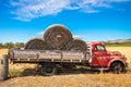 Old abandoned truck with hay