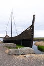 Old abandoned Viking Village boat, former movie set, in Stokksnes Iceland Royalty Free Stock Photo