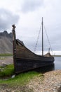 Old abandoned Viking Village boat, former movie set, in Stokksnes Iceland Royalty Free Stock Photo