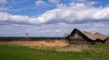 an old abandoned village barn with a collapsed roof Royalty Free Stock Photo