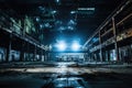 Old Abandoned Warehouse Used for Underground Techno Party Raves, Lowered Dacne Floor Royalty Free Stock Photo