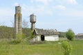 old abandoned water towers barn at the ruined farm. Katran village, Cherkassy oblast, Ukraine Royalty Free Stock Photo