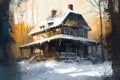 Old abandoned winter house. Generate Ai Royalty Free Stock Photo