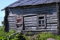 Old abandoned wooden farmhouse closeup