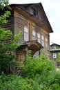 Old abandoned wooden house with carvings, Kimry, Tver region, Russia