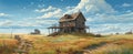 Old abandoned wooden house in the meadow on a background of blue sky Royalty Free Stock Photo