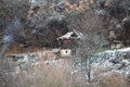 old abandoned wooden house in the village in winter Royalty Free Stock Photo