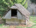 Wooden izba on the forest edge