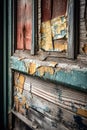 Old abandoned wooden shuttered window.