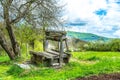 Old abandoned wooden well with beautiful structure on countryside. Royalty Free Stock Photo