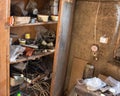 An old abandoned workshop, a lot of old tools and dust Royalty Free Stock Photo