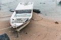 Old abandoned wreck ship unused small boat