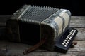 Old accordion with wine