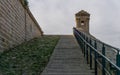 Old Acre city walls, Israel. A heavy land defensive wall with cannon outposts.