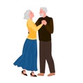 Old active grandma and grandpa dancing to music, happy senior couple on retro dance party