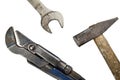 Old adjustable spanner, hammer and wrench Royalty Free Stock Photo