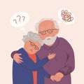 Old adult couple anxiety mental health vector illustration. Anxious and confused aged elder lady and man. Grandparents