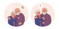 Old adult couple mental health vector illustrations set. Anxious and confused aged elder lady and man. Grandparents