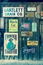 Old Advertising Signs posted in historic Centennial Ranch Barn, Ridgway, Colorado - a designated historic landmark