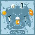 Old age color concept isometric icons Royalty Free Stock Photo