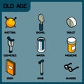 Old age color outline isometric icons Royalty Free Stock Photo