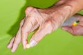 Old age and illnesses of pharmaceutical medicament severe gout in men suffering from joint pain, bone pain, gout ,arthritis ,arm,