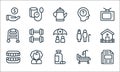 old age line icons. linear set. quality vector line set such as newspaper, drug, dentures, hospital bed, old woman, walker, elder Royalty Free Stock Photo