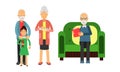 Old Age Pensioner People Characters Engaged in Daily Activity Vector Illustration Set