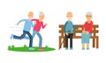 Old Age Pensioner People Characters Engaged in Daily Activity Vector Illustration Set