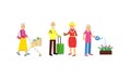 Old Age Pensioner People Characters Engaged in Daily Activity Vector Illustration Set