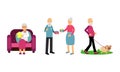 Old Age Pensioner People Characters Engaged in Daily Activity Vector Illustration Set