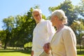 Happy senior couple walking at summer city park Royalty Free Stock Photo