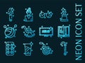 Old age set icons. Blue glowing neon style Royalty Free Stock Photo