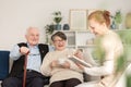Old age tender couple laughing Royalty Free Stock Photo