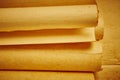 Old aged blank rolled parchments. Antique documents. Vintage man