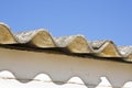 Old aged and damaged dangerous roof made of prefabricated and wave-shaped panels Royalty Free Stock Photo