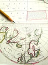 Old aged map of Arctic Circle & North Pole Royalty Free Stock Photo