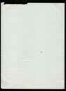 Old notebook page with square grid pattern, creased and stained
