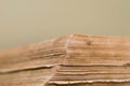 Old , aged, orange book pages close up macro shot Royalty Free Stock Photo