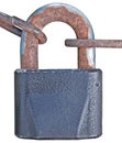 Old aged padlock rusty chain isolated Royalty Free Stock Photo