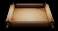 Old Parchment Scroll with Wooden Rollers and Stains on a Black Background vintage antique Royalty Free Stock Photo