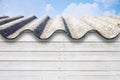 Old aged roof made of corrugated asbestos panels - dangerous materials in buildings and construction industry