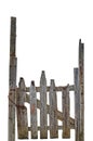 Old Aged Weathered Rural Ruined Grey Wooden Gate, Isolated Gray Wood Garden Fence Entrance Gateway Large Detailed Vertical Closeup