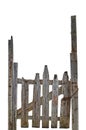 Old Aged Weathered Rural Ruined Grey Wooden Gate, Isolated Gray Wood Garden Fence Entrance Gateway Large Detailed Vertical Closeup