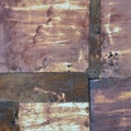 Old aged weathered rusty corroded coat iron sheets texture pattern, multiple horizontal rusted corroding grunge metal patch plates