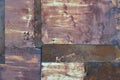 Old aged weathered rusty corroded coat iron sheets texture pattern, multiple horizontal rusted corroding grunge metal patch plates